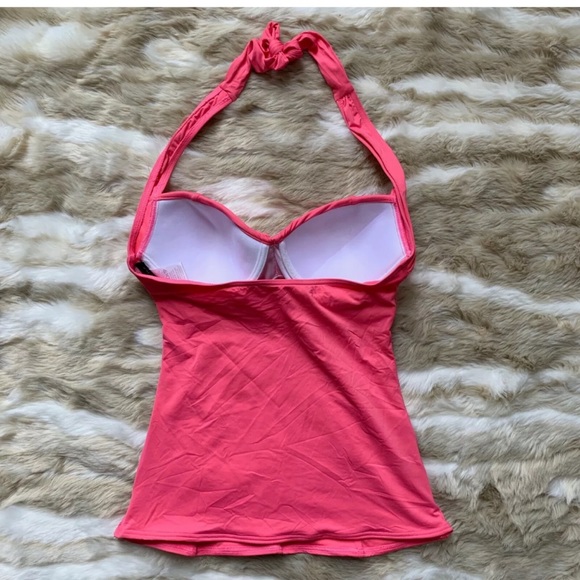 DKNY Pink Ruched Padded Halter Tankini Top - Picture 2 of 3